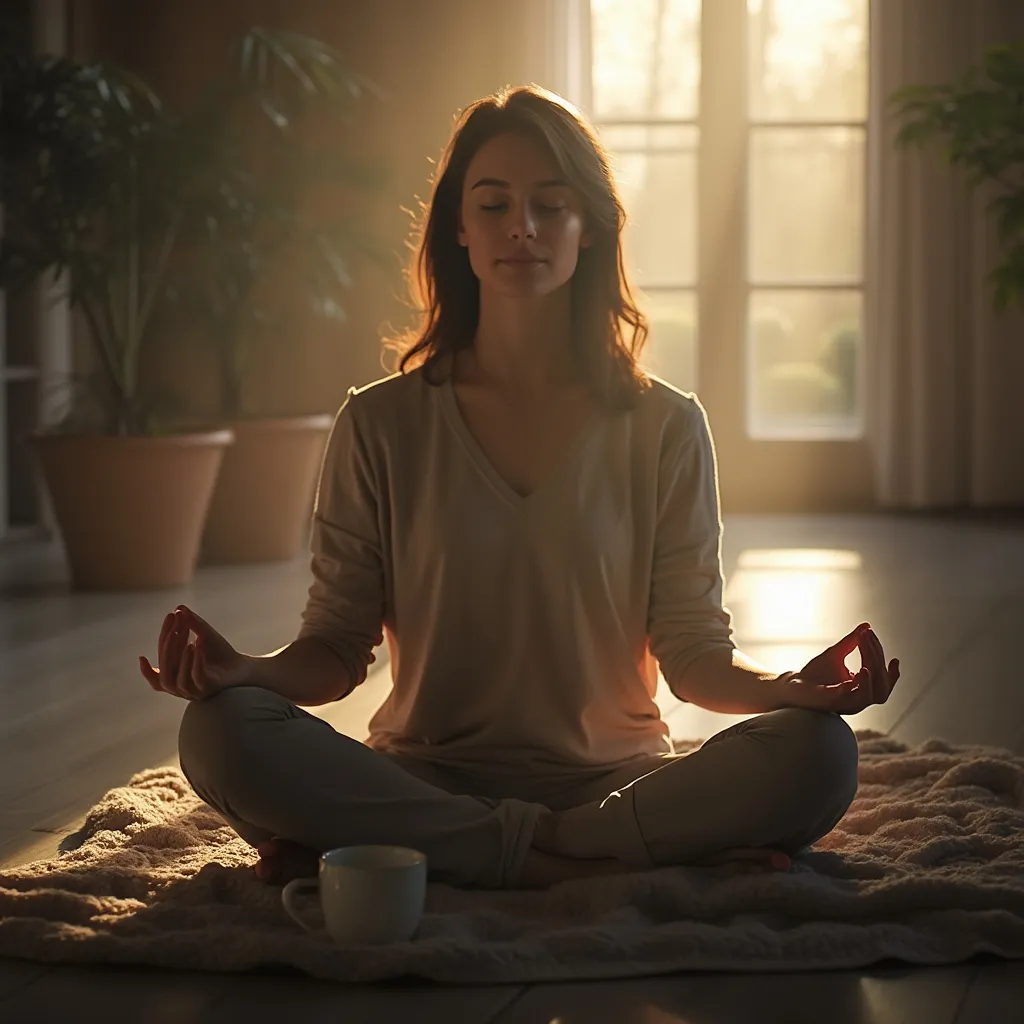 Persona meditando con una taza de té