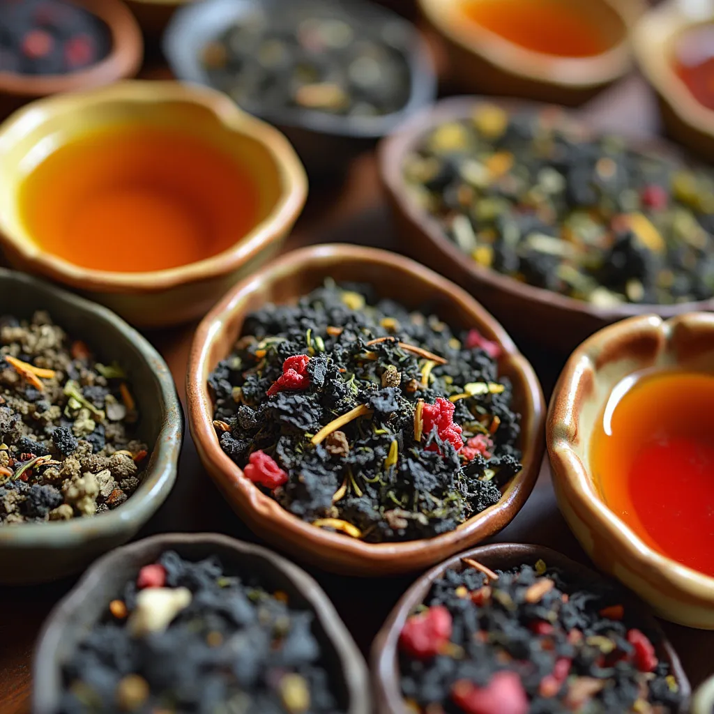 Variedades de té sobre una mesa rústica